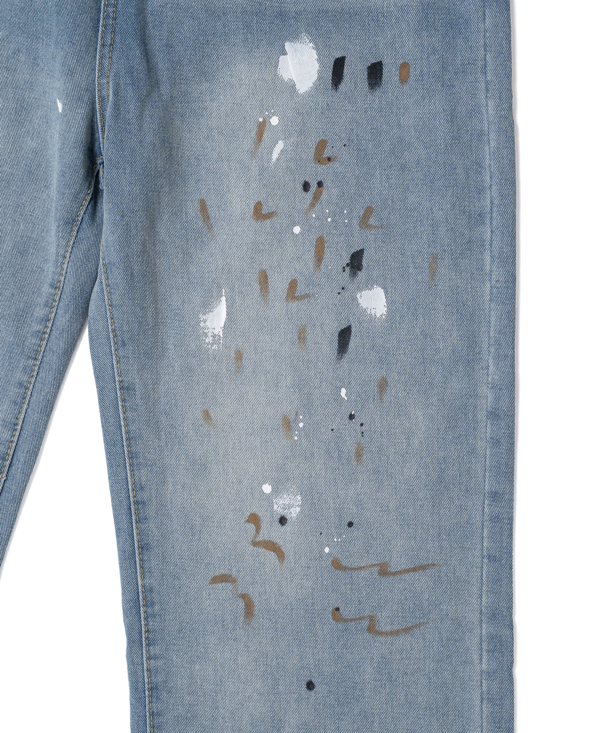 Wide Paint Denim Pants Washed Blue – 446 - DOUBLE FOUR SIX -