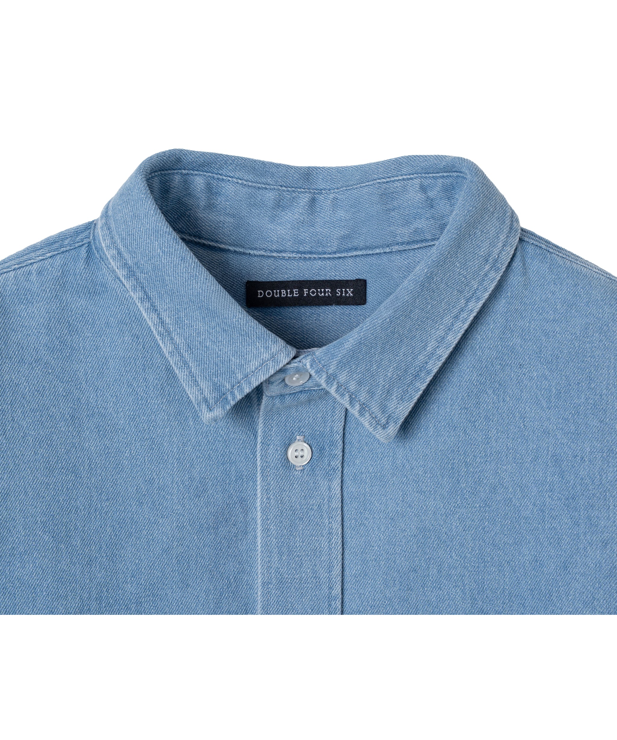 446- Cropped Denim Shirt Blue – 446 - DOUBLE FOUR SIX -