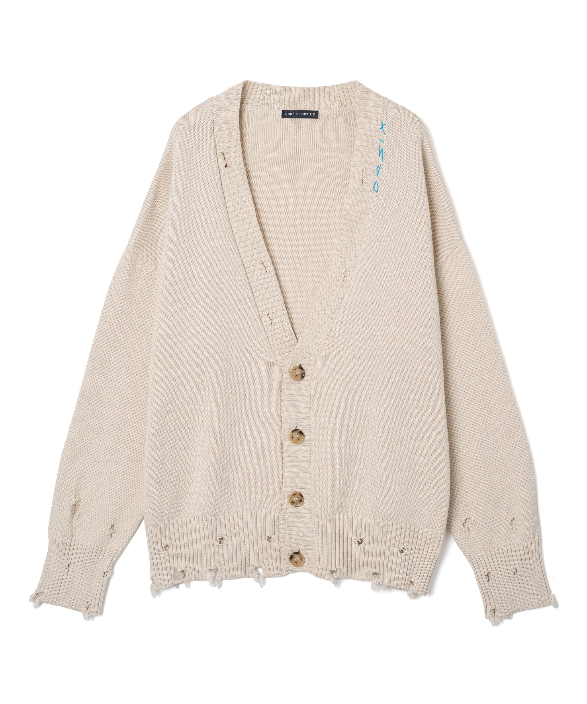 446- Logo Stitch Cardigan Beige – 446 - DOUBLE FOUR SIX -