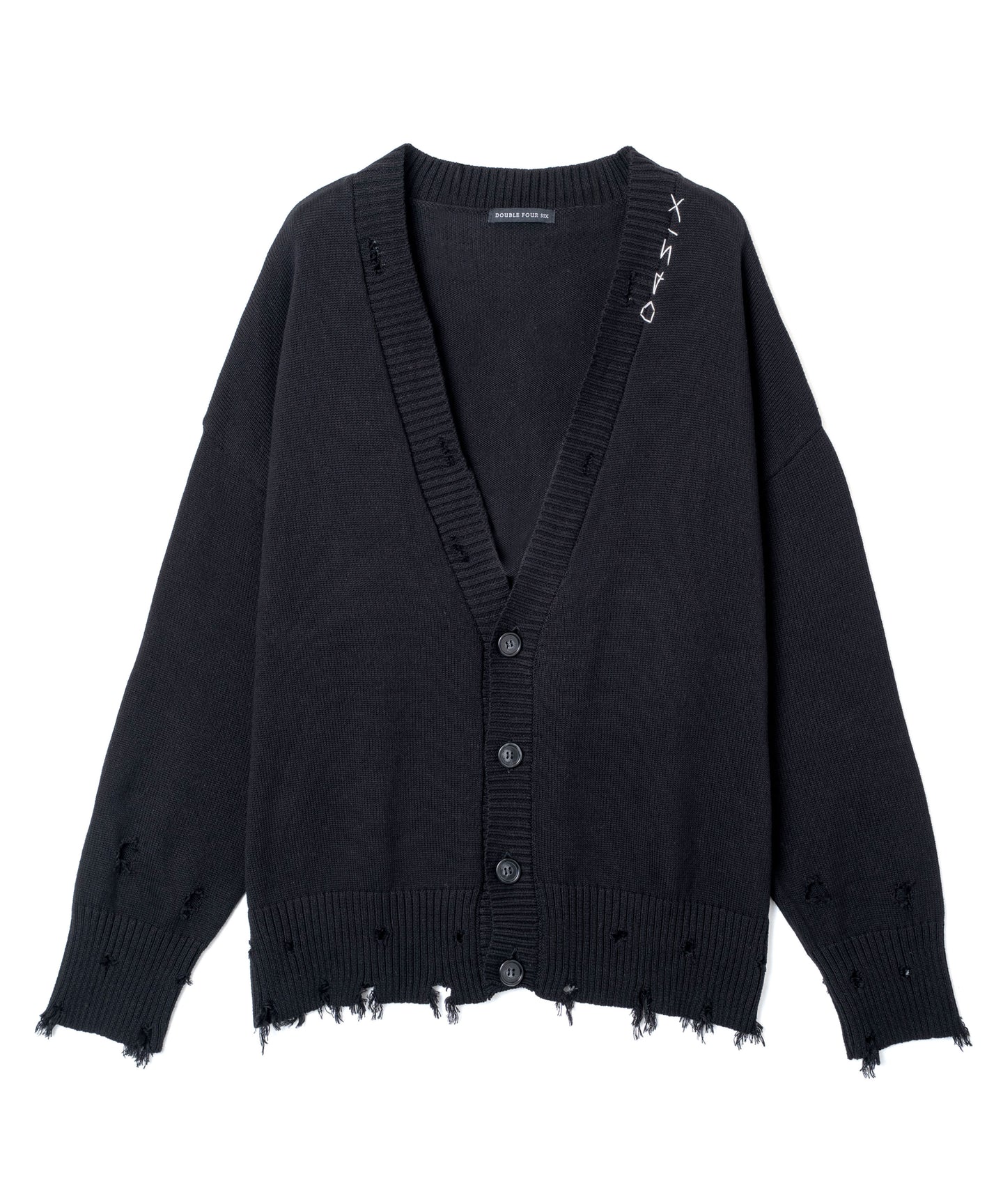 446- Logo Stitch Cardigan Black – 446 - DOUBLE FOUR SIX -