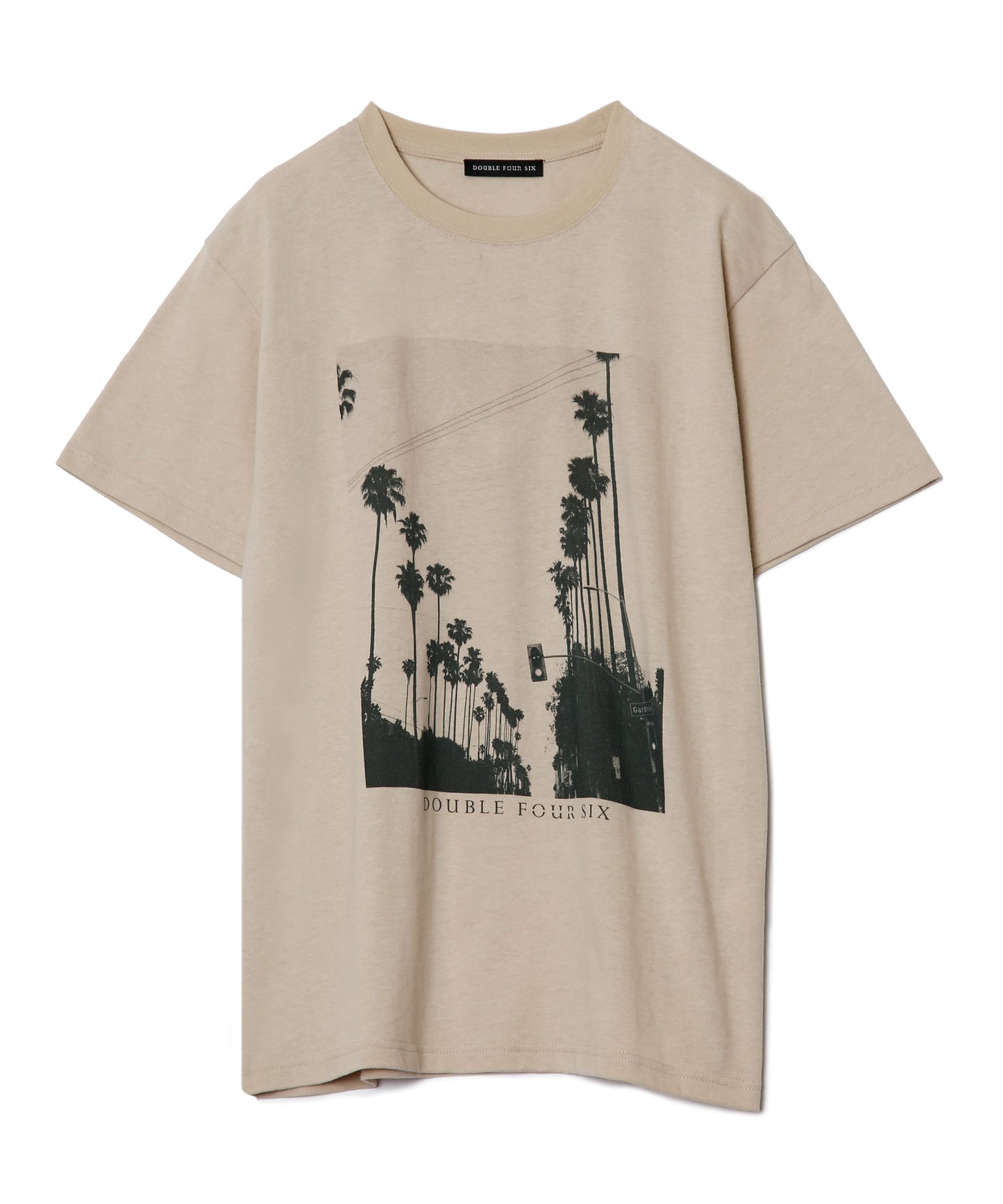 LA Photo Print T-Shirt Beige×Palm Tree