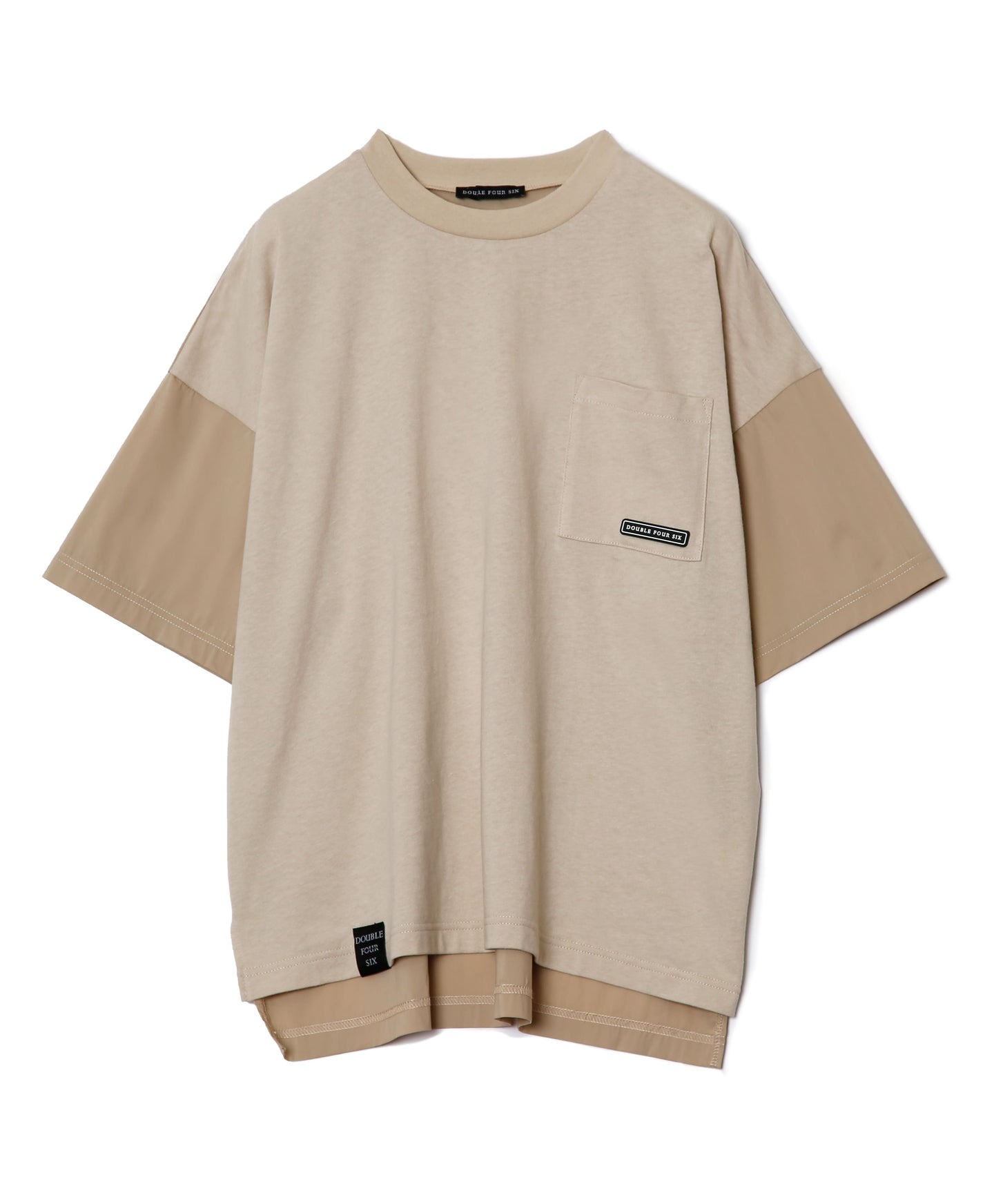 Multi-material T-shirt Beige