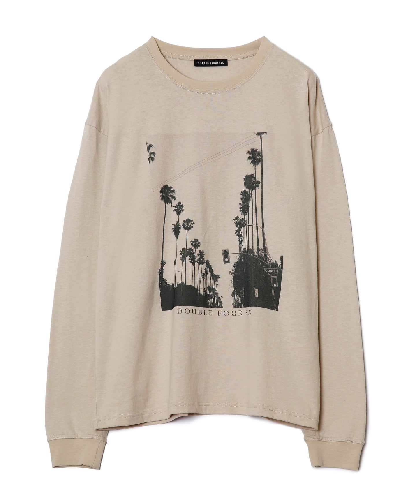 LA Photo Print Long Sleeve T-Shirt Beige