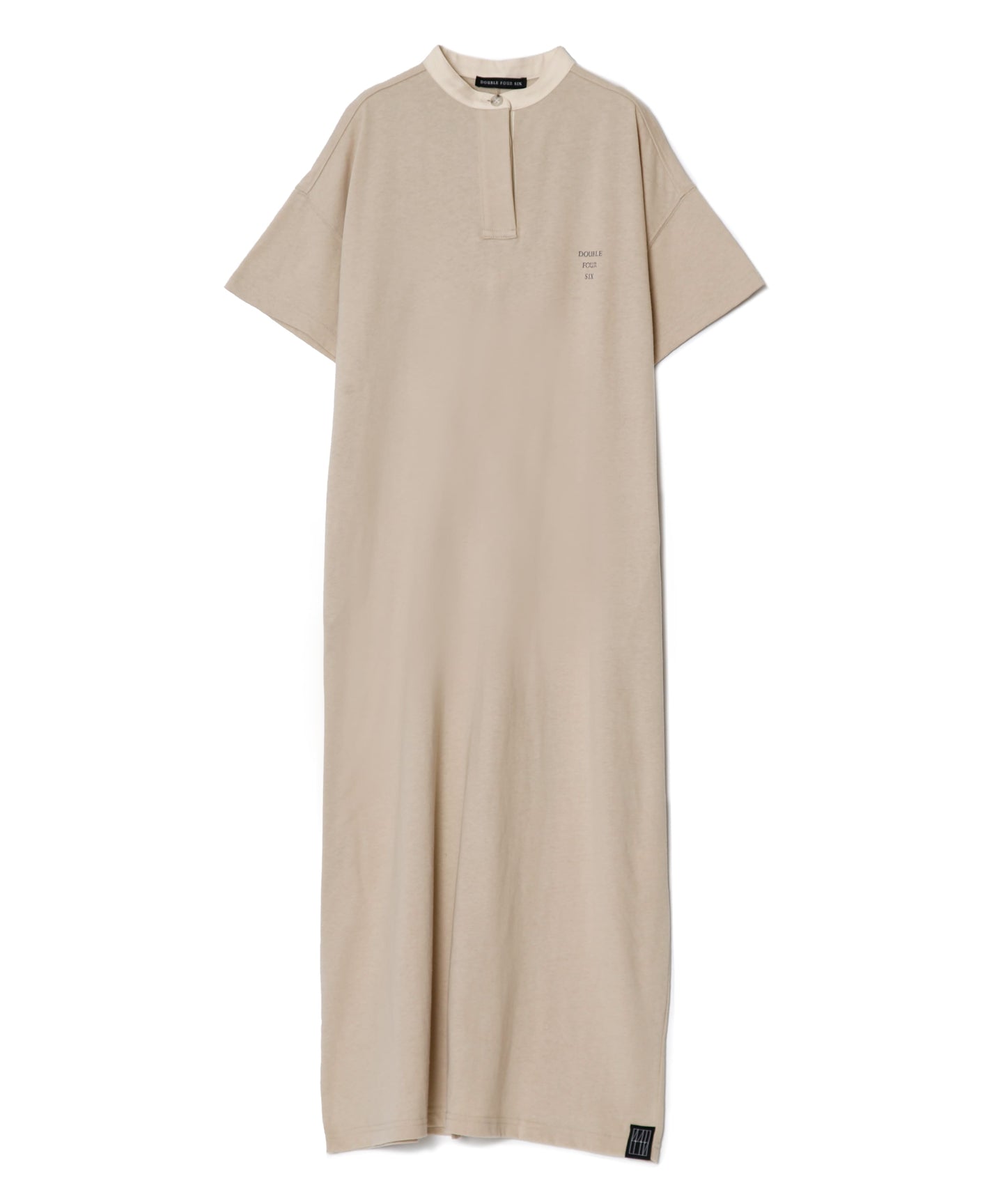 Band collar dress T-shirt Beige