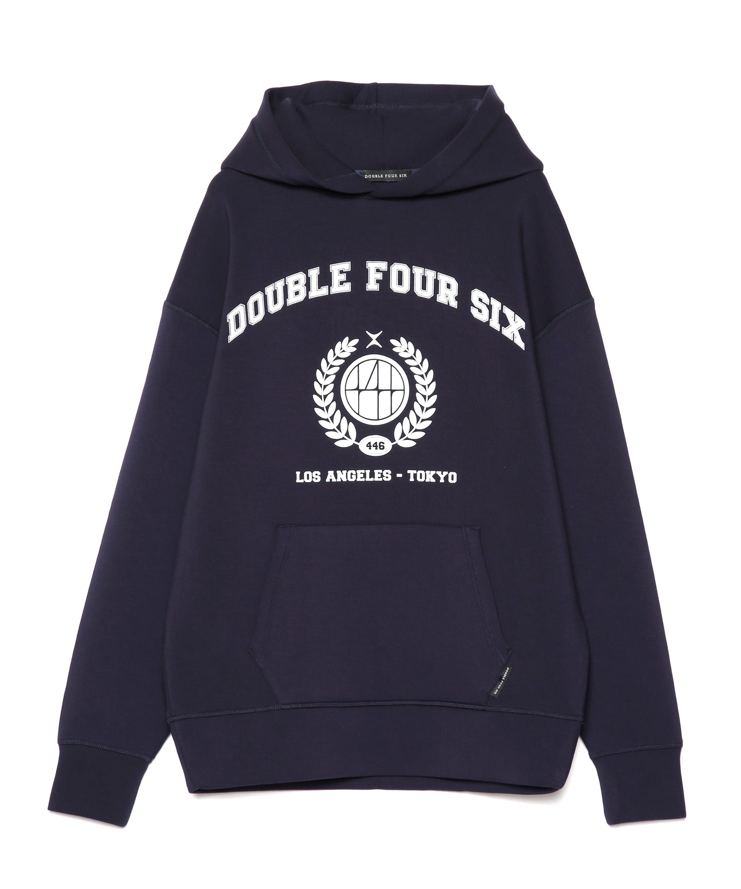 【数量限定商品】446-DOUBLE FOUR SIX- College Print Hoodie Navy