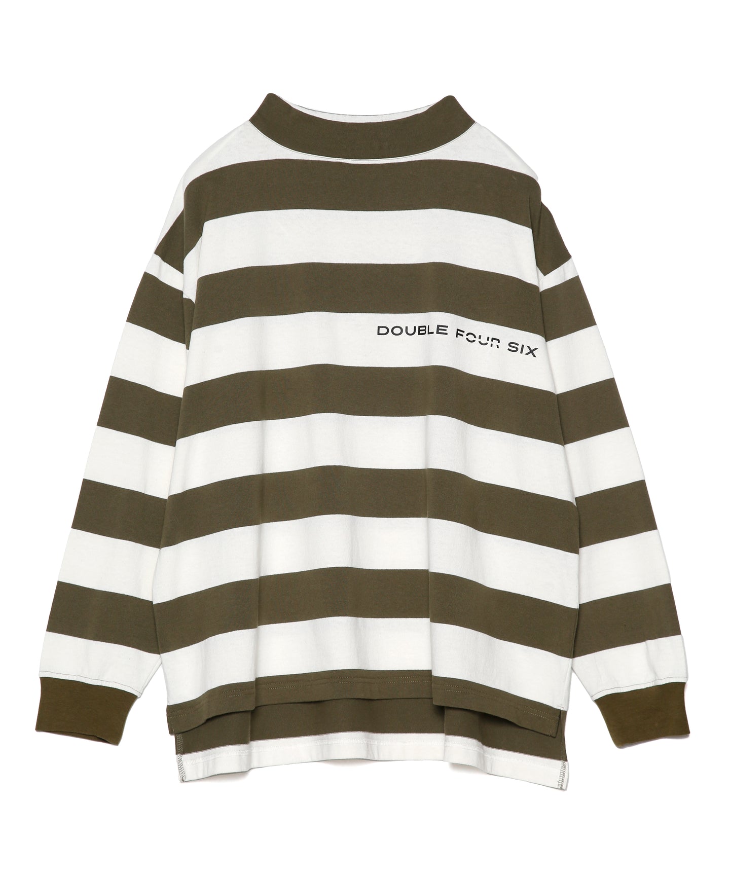 【数量限定商品】Oversize Mock Neck Stripe Long Sleeve T-Shirts Khaki