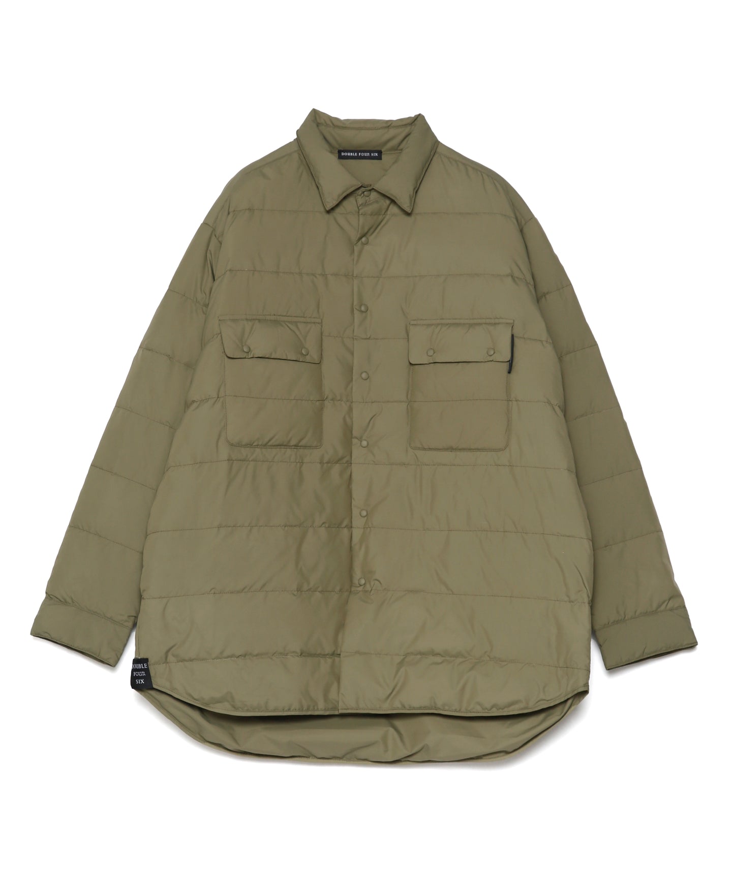 Double Pockets Fiber Down Shirt  Jacket Khaki