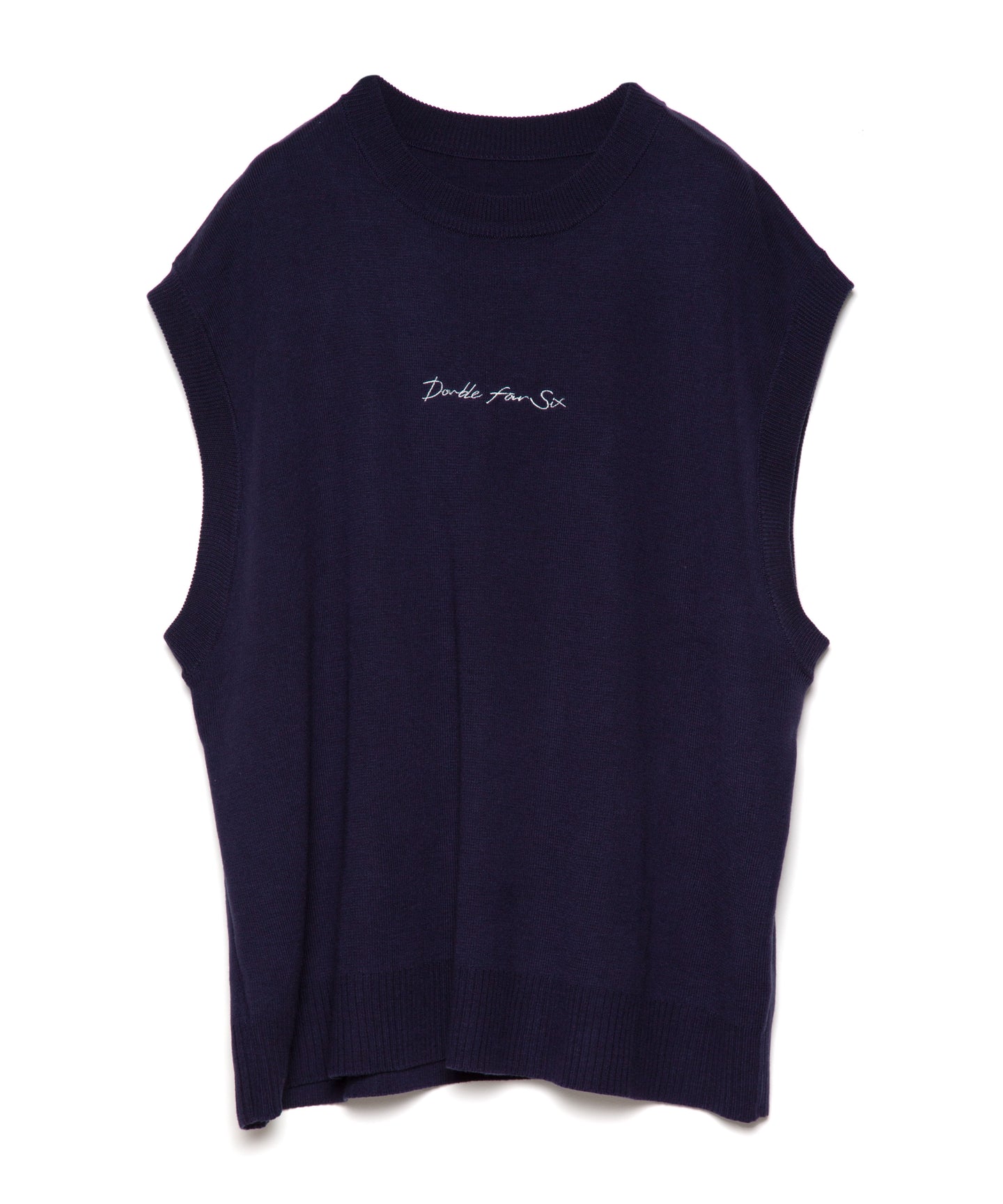 DOUBLE FOUR SIX-  Cursive Logo Sleeveless Vest Navy