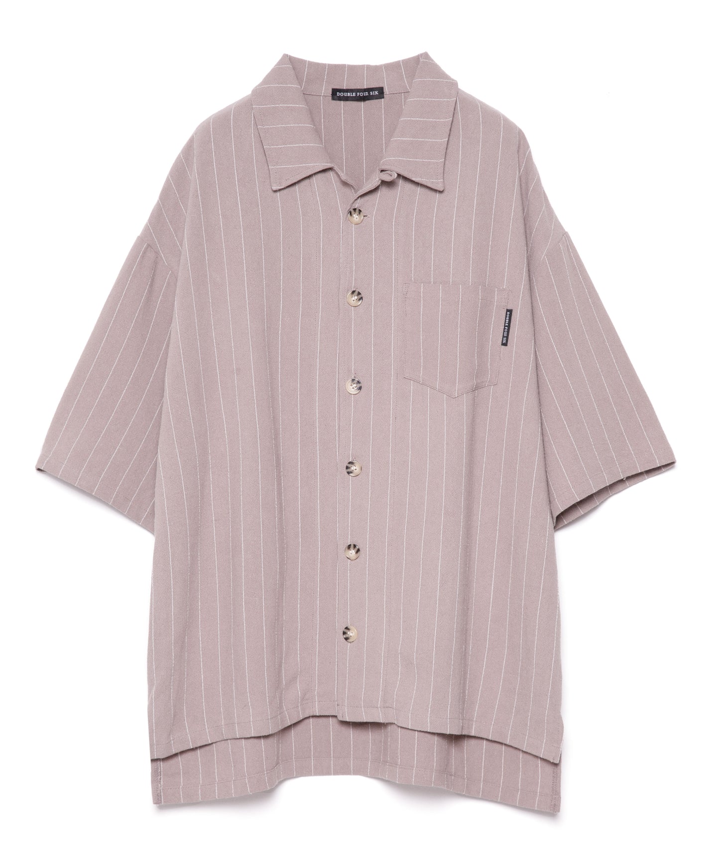 【数量限定商品】DOUBLE FOUR SIX-  Back Logo Linen Stripe Shirt  Greige
